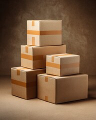 Stacked Cardboard Boxes with Tape Delivery or Storage in Studio Setting. MZ 