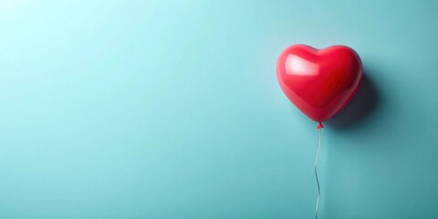 A single red heart-shaped balloon floats against a light blue backdrop, symbolizing love, affection, and celebration.