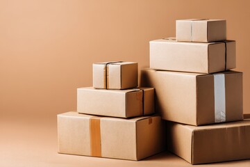 Stacked Cardboard Boxes with Tape Delivery or Storage in Studio Setting. MZ 