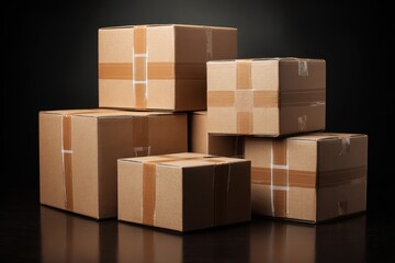 Stacked Cardboard Boxes with Tape Delivery or Storage in Studio Setting. MZ 