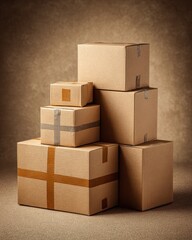 Stacked Cardboard Boxes with Tape Delivery or Storage in Studio Setting. MZ 