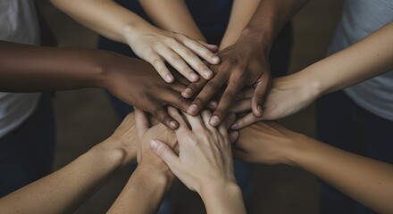 Unity of Friends: Hands Stacked Together with Beautiful Henna and Rings. A symbol of teamwork, friendship, and cultural celebration.