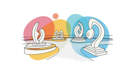 Modern sculpture park outline art abstract shapes outdoor