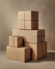 Stacked Cardboard Boxes with Tape Delivery or Storage in Studio Setting. MZ 