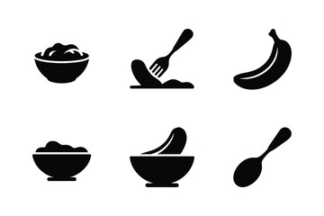 Food preparation icons with bowls banana fork and spoon vector