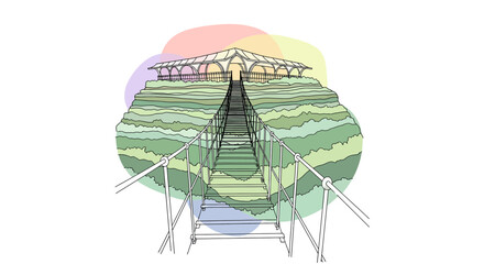 Stairway to a Pavilion on a Hillside Landscape