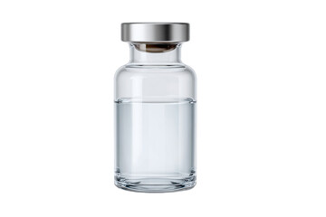 Clear Glass Vial with Liquid and Metallic Cap, isolated on white transparent background