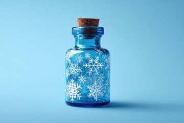 Winter Medicine Bottle with Snowflakes on Light Blue Background. MZ 