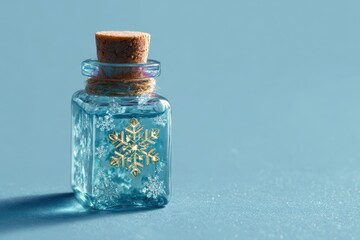 Winter Medicine Bottle with Snowflakes on Light Blue Background. MZ 