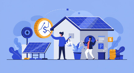 Solar panel installation on house roof