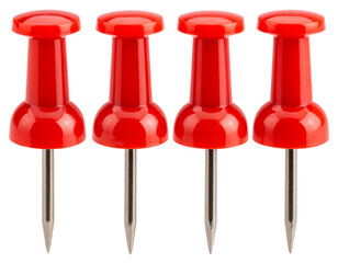  Uniform Red Push Pins Aligned in a Neat Row, Side View, Transparent Background