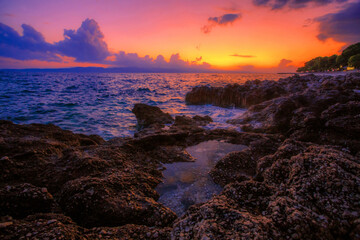 spectacular morning landscape in Croatia, Brela resort, Makarska riviera, Dalmatia,...
