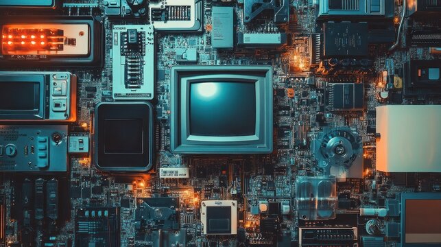Electronic Motherboard with Screen and Components