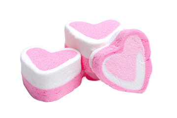 Pink Heart Marshmallows Isolated on White Transparent Background