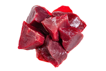 Raw Red Meat Chunks isolated on white transparent background