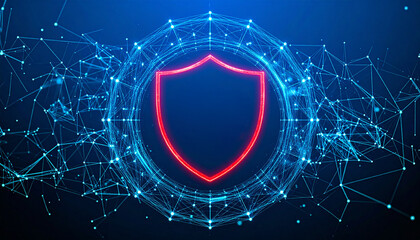 Red Cybersecurity Shield, Digital Network Threat Protection