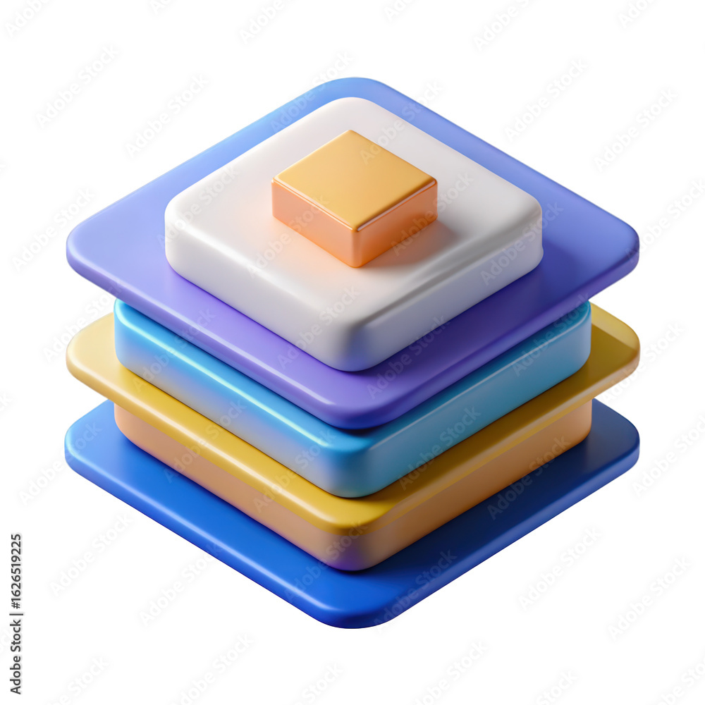 Poster abstract stack of colorful rounded squares minimalist modern design 3d rendering on background high 