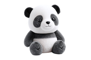 Cute fluffy panda toy sitting, isolated on white transparent background. © Vivid Pixel