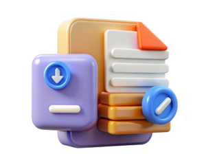3d render file transfer and document approval icon with arrow and tick symbol illustration