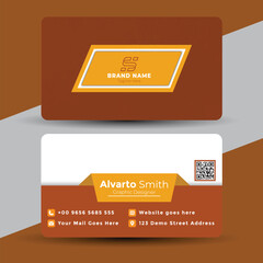 Modern professional business card design with geometric patterns QR Code and contact information
