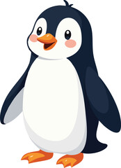 Fototapeta premium A funny cartoon baby penguin on a snowy beach, a cute vector illustration of a cold winter bird