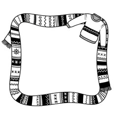 Scarf and sweater frame with winter themed pattern silhouette
