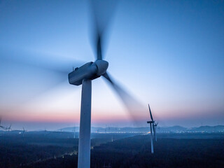 wind power station during sunset