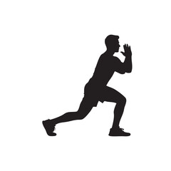 xSilhouette, man, lunge, workout, exercise, fitness, sport, athlete, training, black, isolated, white background, dynamic pose, athletic, muscular, bodyweight, strength, health, healthy lifestyle, gym