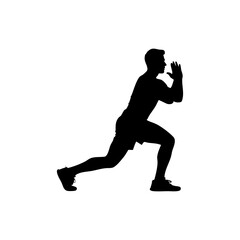 xSilhouette, man, lunge, workout, exercise, fitness, sport, athlete, training, black, isolated, white background, dynamic pose, athletic, muscular, bodyweight, strength, health, healthy lifestyle, gym