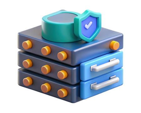 Secured server data storage system with database backup shield protection and backup process 3d render