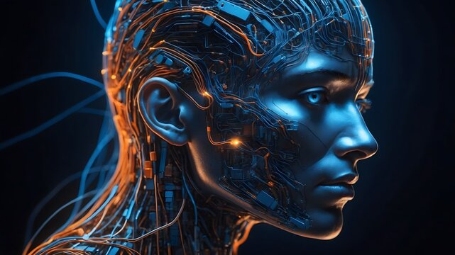 Perfil de androide femenino con tecnolog&iacute;a avanzada y circuitos expuestos