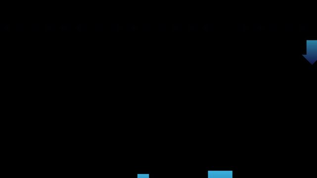 Blue Downward Arrows Looping Animation on Black Background Showing Decrease or Negative Trend