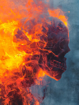 Fiery skeleton: a haunting fusion of flames and death imagery