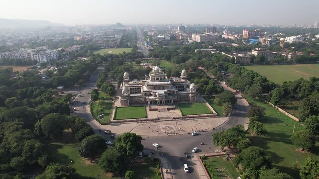 Drone shot of Albert Hall Museum a famous tourist spot in Jaipur Rajasthan 