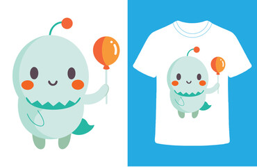 Cute vector illustration of a cartoon baby animal, like a teddy bear or penguin, holding a heart-shaped balloon for a fun baby shower invitation card design