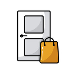 Bag of food in front of the door vector icon
