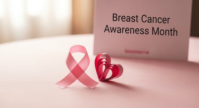 Breast cancer awareness ribbon and heart