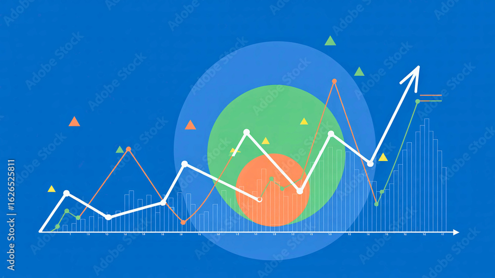 Poster dynamic business growth chart with an upward arrow. financial data analysis and investment statistic