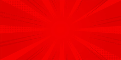 Red comic sunburst effect background with halftone. pop art comic-style vector background