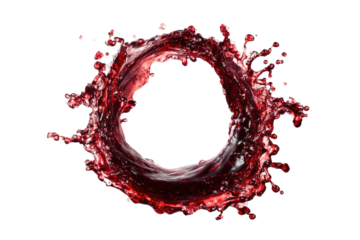 A vibrant, circular ring of red liquid, likely wine or juice, in a dynamic splash pattern against a pure transparent background