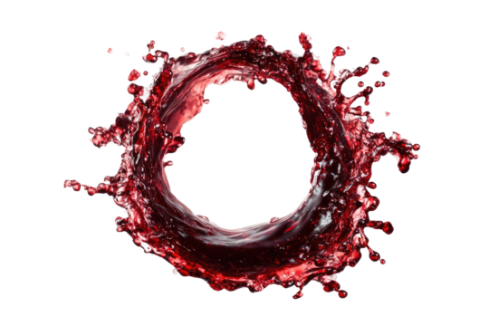 A vibrant, circular ring of red liquid, likely wine or juice, in a dynamic splash pattern against a pure transparent background