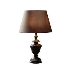 Brown table lamp with ornate base and shade