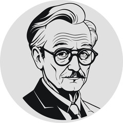 A portrait of Intellectual: A distinguished elder with glasses, mustache, and neat hairstyle is captured in a striking monochromatic portrait, a testament to wisdom.