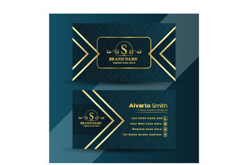Vector art of modern and elegant dark business card template with golden details