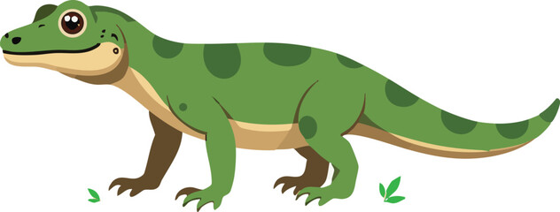 Cute, fun cartoon animal vector illustration of a green crocodile character drawing