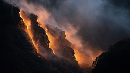 Fototapeta premium Fiery mountainside landscape