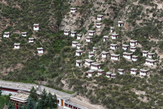 Meditation houses in the Labrang Monastery in Gansu, China