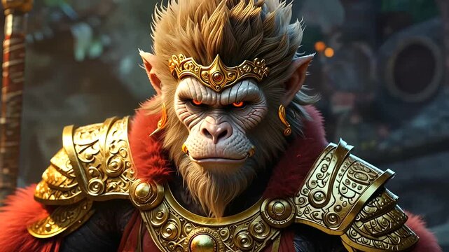 Meditating Hanuman, an ape-like deity, the monkey chief meditates serenely, the son of the wind god.