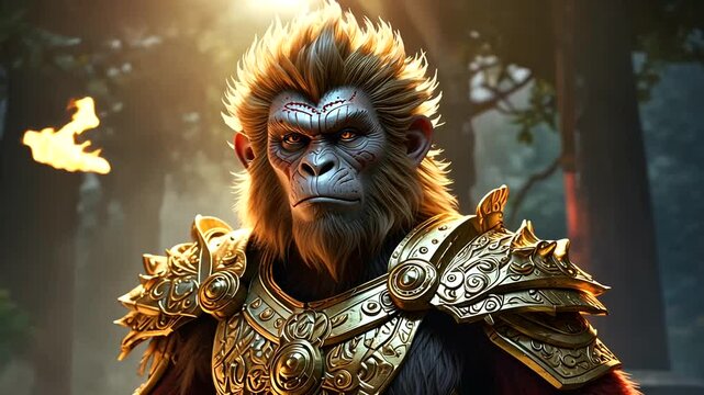 Meditating Hanuman, an ape-like deity, the monkey chief meditates serenely, the son of the wind god.