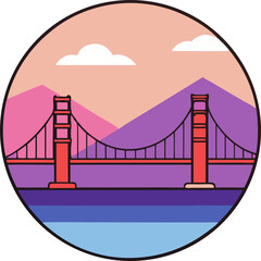 Golden gate bridge landscape illustration isolated on transparent background